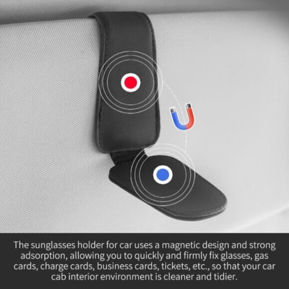 Sunglass Holder for Car Visor Magnetic Leather Sunglasses Visor Clip - Picture 3 of 8